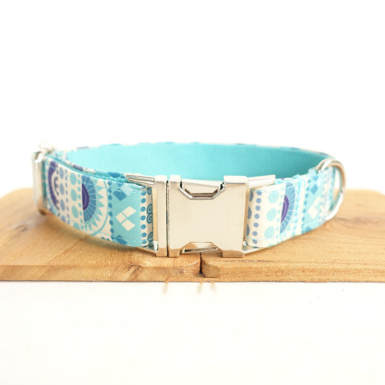 Handmade Dog Collar with Blue Flower Design