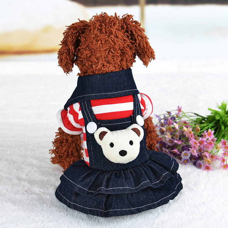 Striped Denim Suspenders for Dogs - Pet Clothing