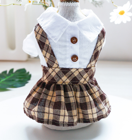 Coffee Lattice Suspenders Skirt for Dog and Cat Clothes