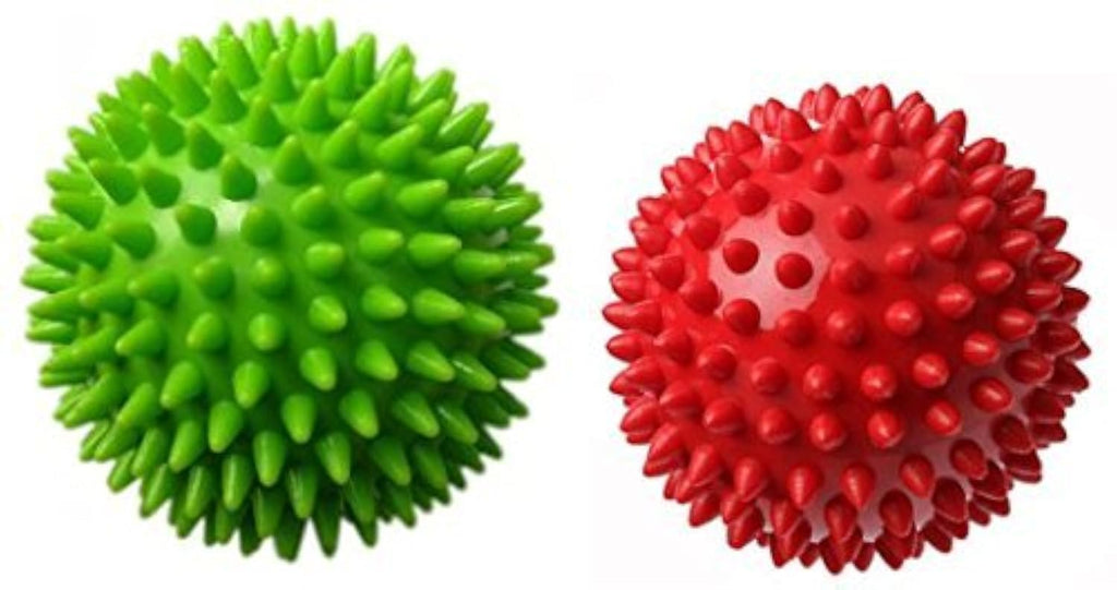 Therapist’s Choice® Pack of 2 Spiky Massage Balls Hard & Soft Combo Stress Reflexology Porcupine Sensory Ball Set