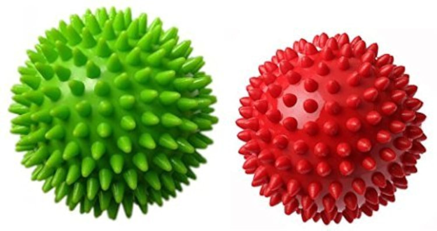 Therapist’s Choice® Pack of 2 Spiky Massage Balls Hard & Soft Combo Stress Reflexology Porcupine Sensory Ball Set