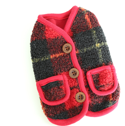 French Red Checkered Vest for Fat Dogs (Double Layer)