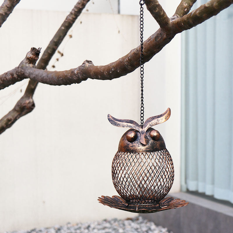 Outdoor Iron Owl Hummingbird Feeder for Courtyards