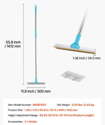 Adjustable Long Handle Pet Hair Carpet Rake (35.83-55.51 in) – Blue