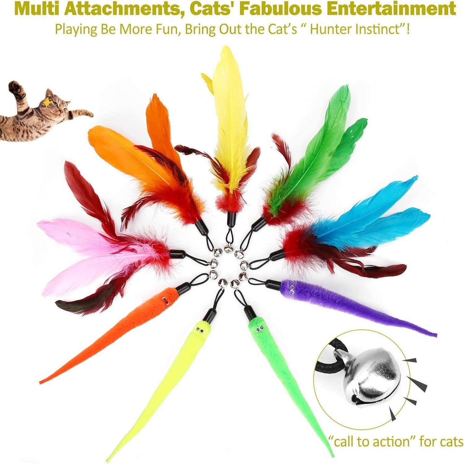 11-Piece Cat Toy Set with Colorful Feathers
