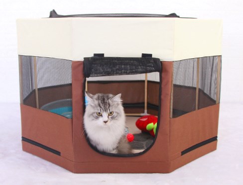 Octagonal Solid Wood Cat Kennel with Waterproof Cloth