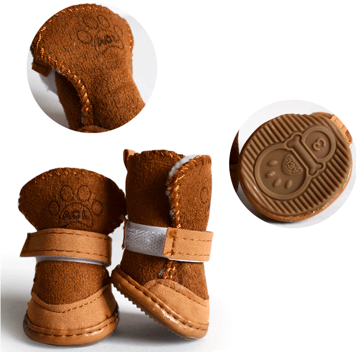 Dog Shoes for Pets, Fleece Snow Boots in Khaki & Pink