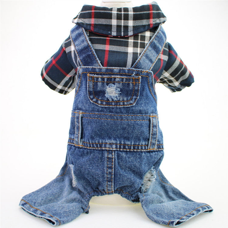 Large Plaid Denim Jumpsuit for Dogs