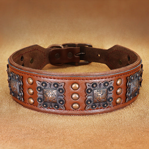 Anti-Bite Cowhide Rivet Dog Collar