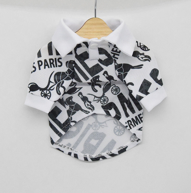 Trendy Printed Dog Polo Shirt - Summer Mesh Outfit