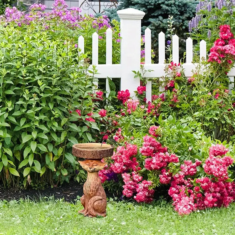 Outdoor Bird Bath Bowl Fox Resin Statue for Garden