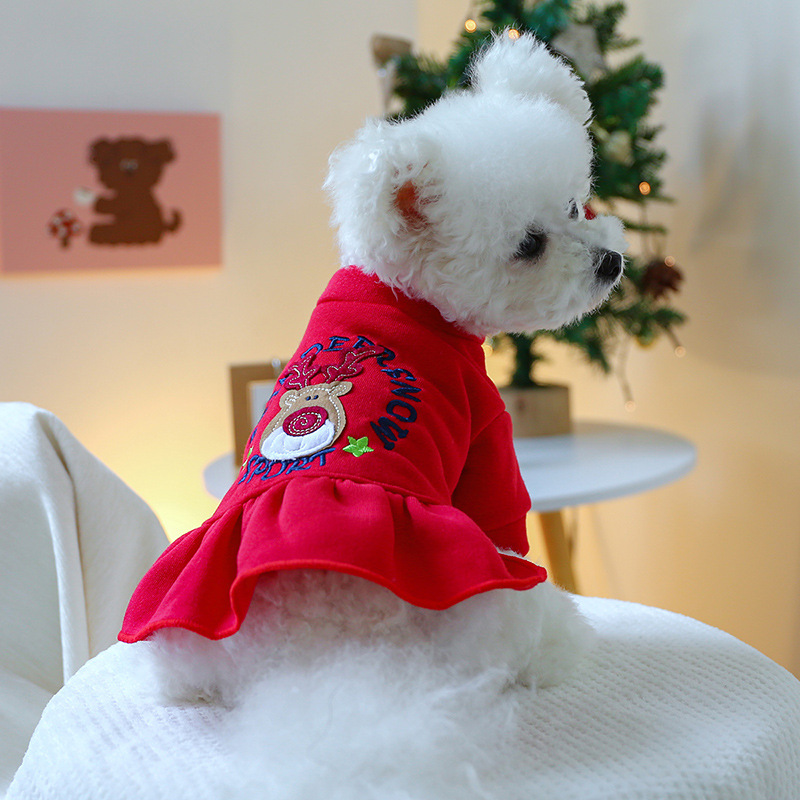 Red Check Elk Skirt for Dogs and Cats Warm Clothes