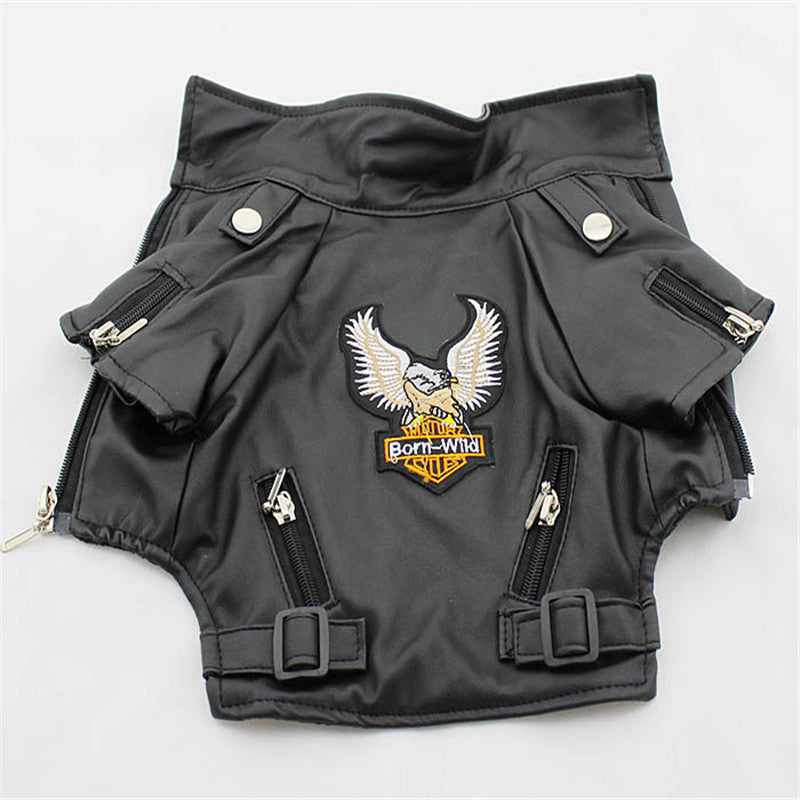 Embroidered Dog Jacket in Eagle PU Leather