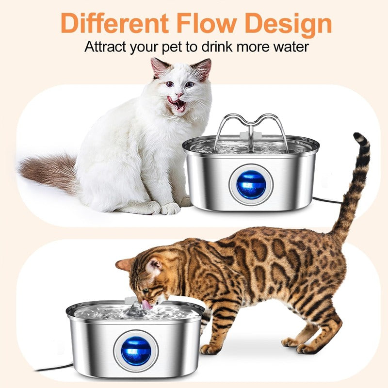 3.2L Cowhorn Pet Water Dispenser - Stainless Steel Fountain with 4 Filters
