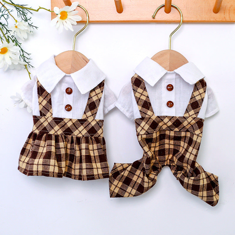 Coffee Lattice Suspenders Skirt for Dog and Cat Clothes
