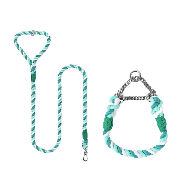 Woven Cotton Dog Leash and Collar Set