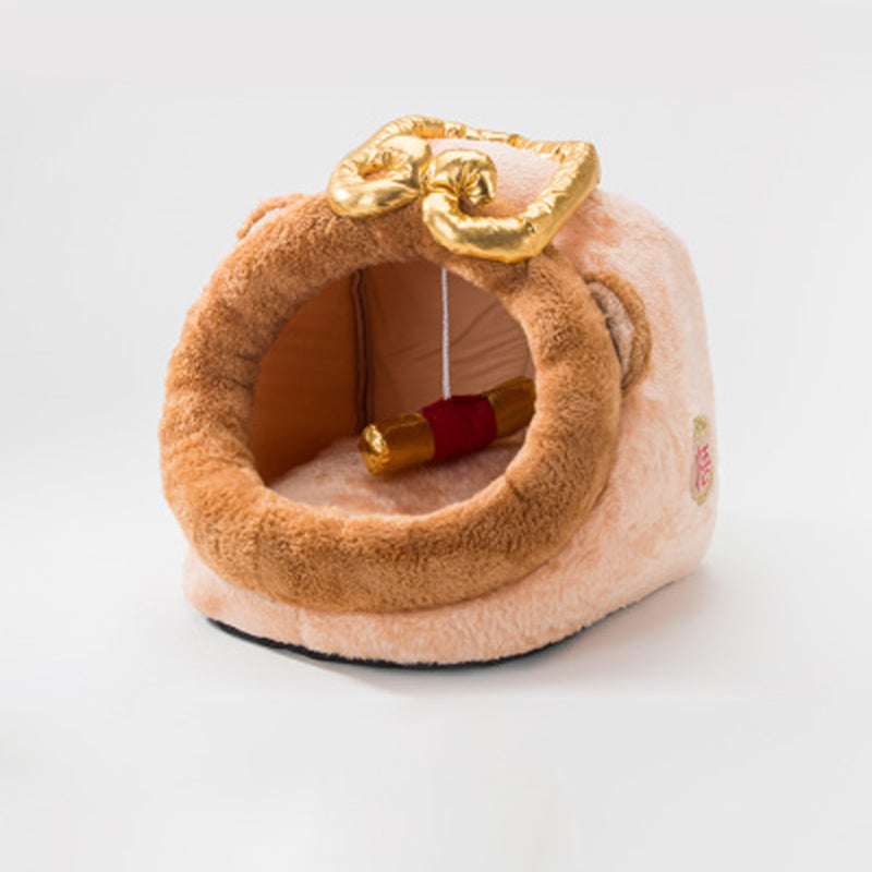 Cartoon Half-Enclosed Pet Bed for Dogs and Cats