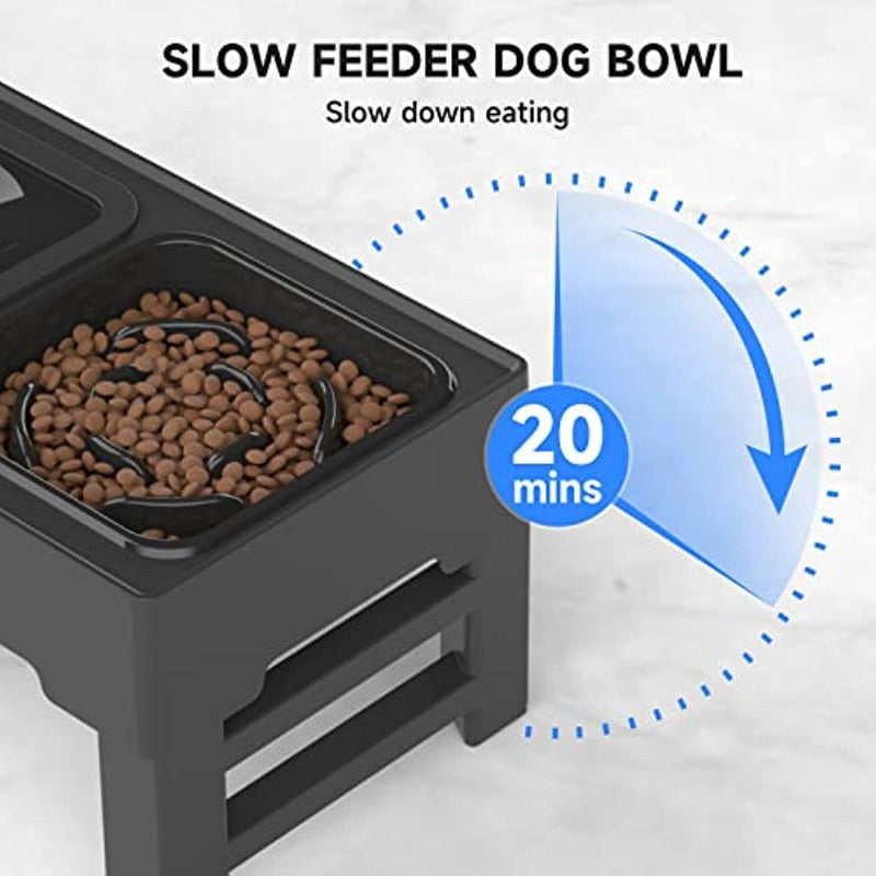 Adjustable Elevated Dog Bowl with Slow Feeder