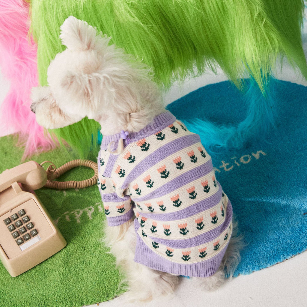 Purple Floral Pet Dog Sweater Cardigan