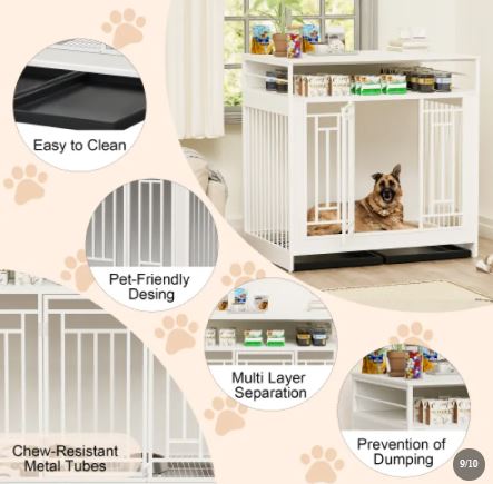 Wooden Dog Kennel Furniture with Divider and Storage Drawers