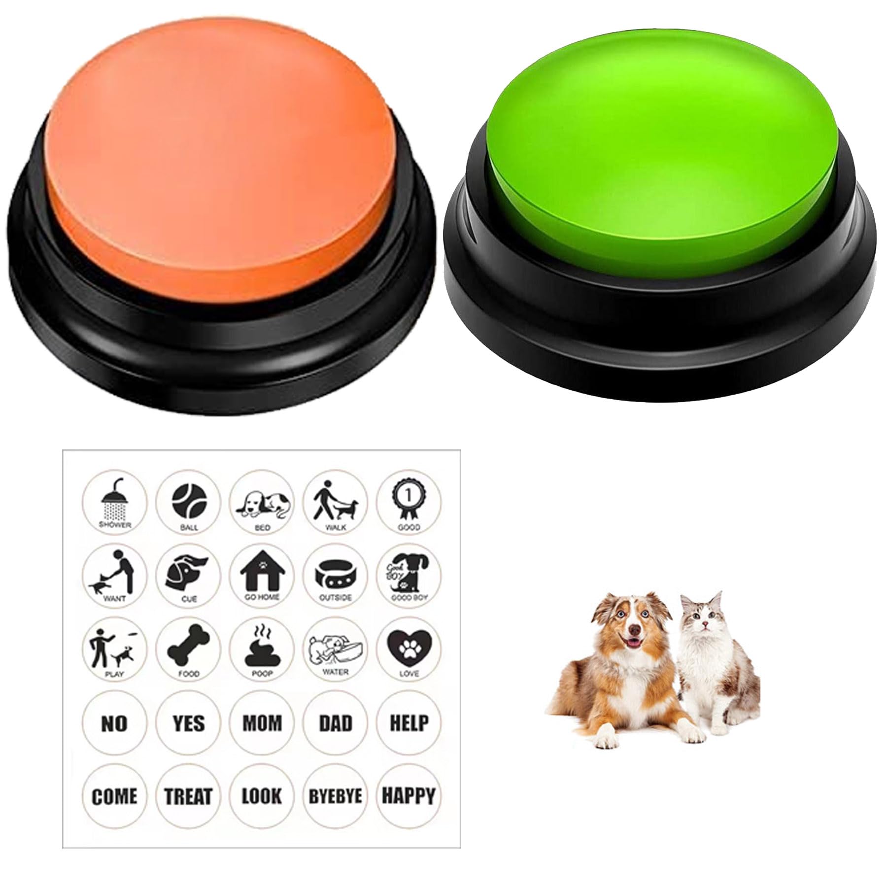 Dog Buttons for Communication2 Color Voice Recording ButtonsDog Communication Buttons Training Talking Buttons for Pets30 Second Record & PlaybackFunny Gift for Study Office Home (Green+Orange)