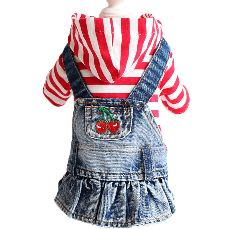 Teddy Puppy Dog Plaid Embroidered Denim Skirt