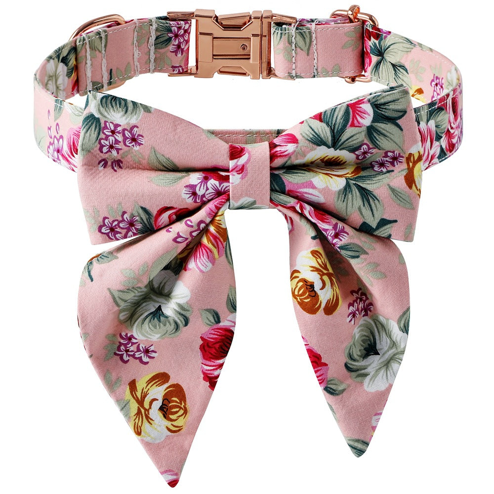 Cotton Dog Collar with Rose Gold Buckle
