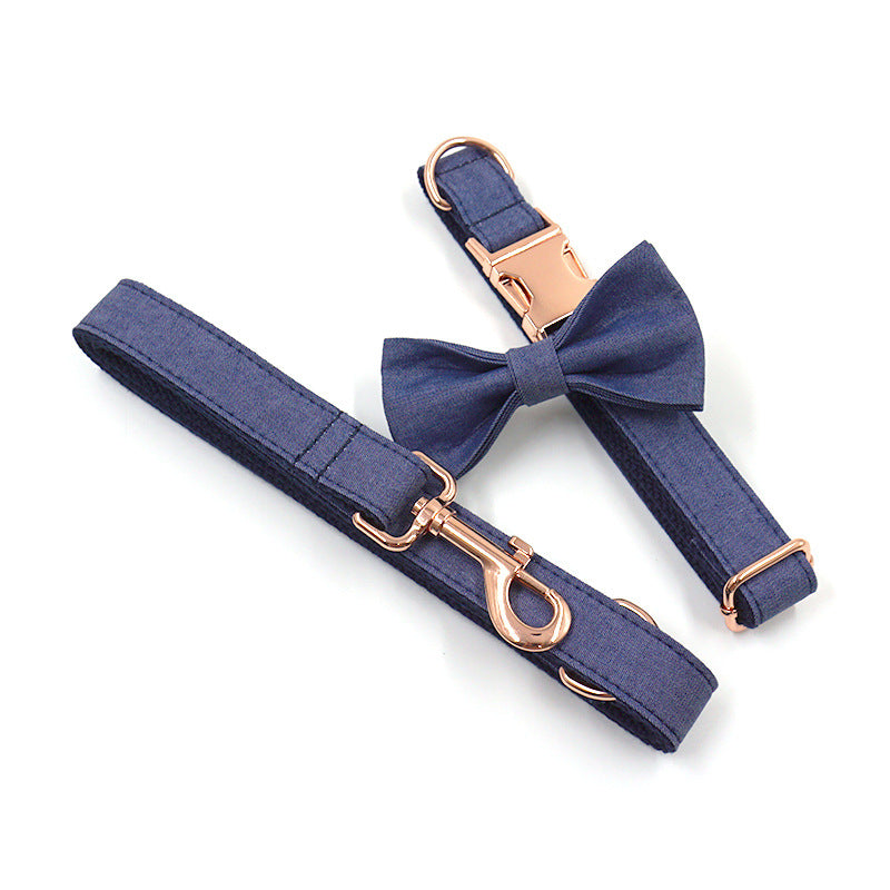 Rose Gold Buckle Denim Pet Collar and Leash Set