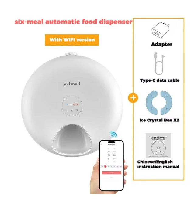 Smart 6-Meal Pet Feeder with App & Ice Packs