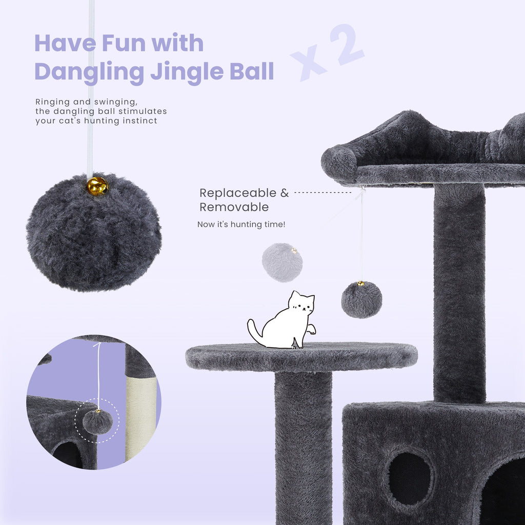 Large Multi-Level Cat Tree Tower with Scratching Post - Grey