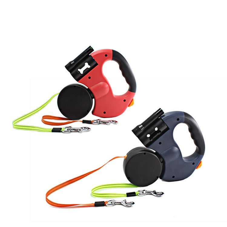 Dual Head Retractable Dog Leash with Flashlight
