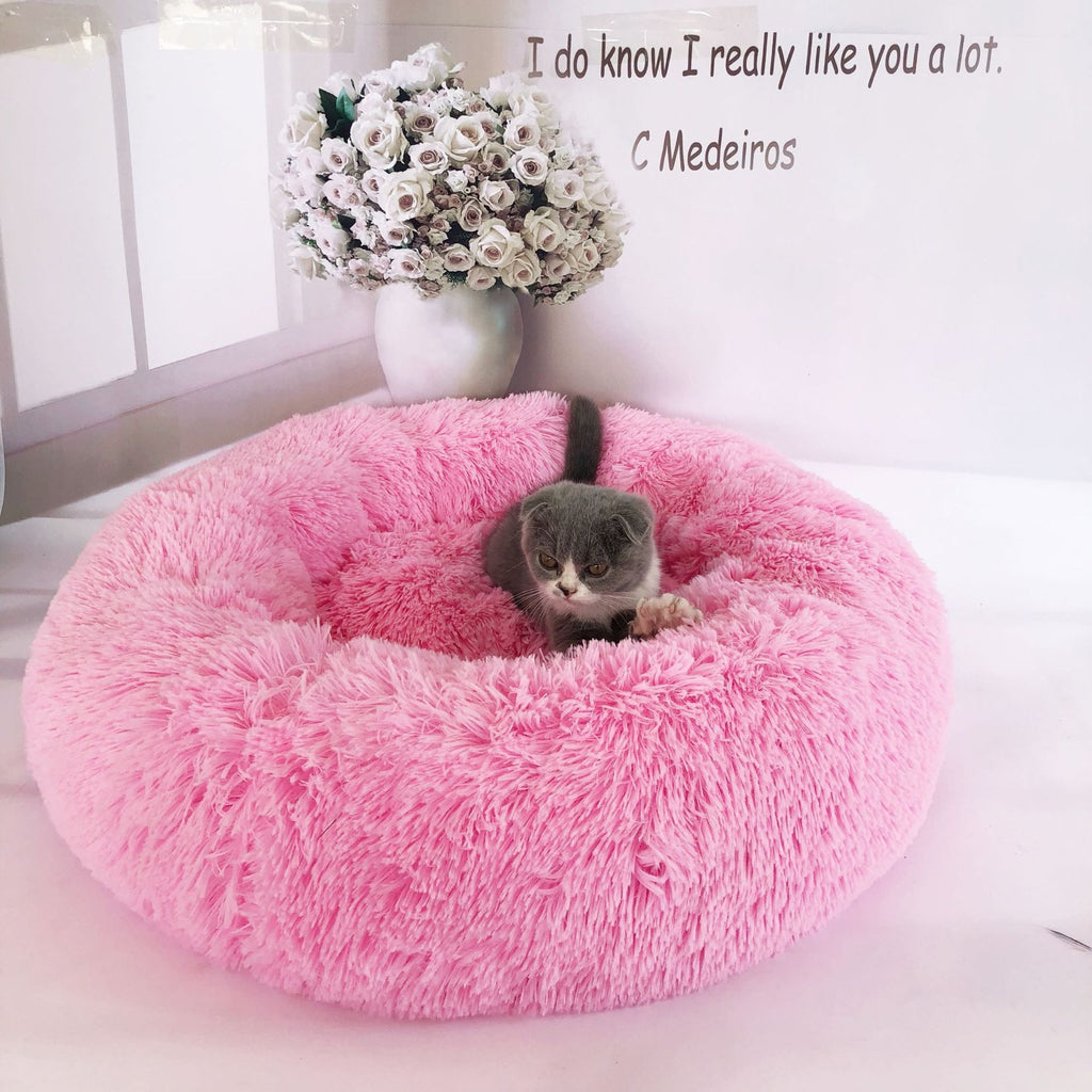 Round Plush Pet Bed for Small Dogs & Cats