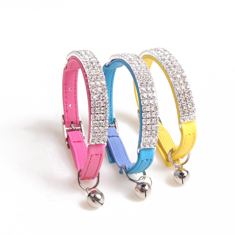 Adjustable PU Dog Collar with Water Diamond for Small Dogs