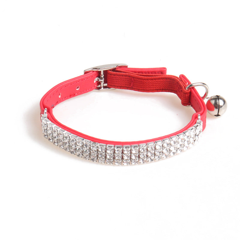 Adjustable PU Dog Collar with Water Diamond for Small Dogs