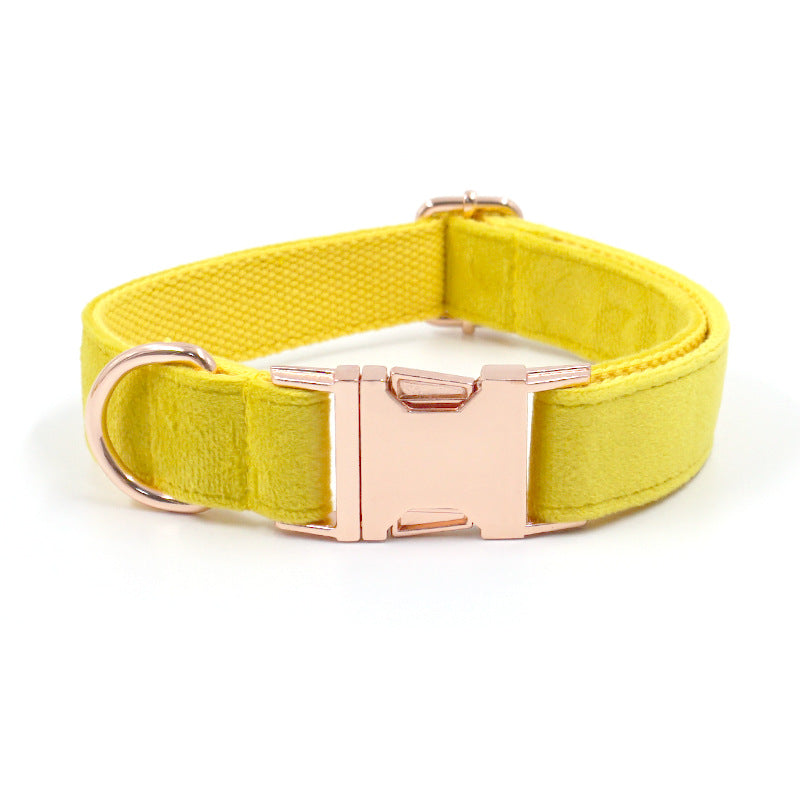 Engravable Rose Gold Buckle Yellow Velvet Dog Collar Set