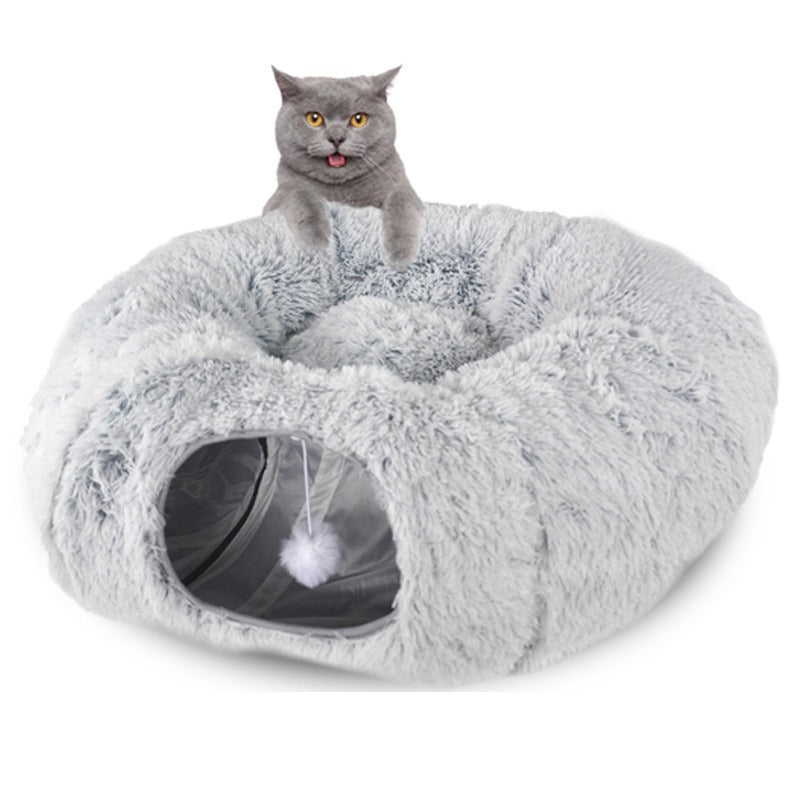 Plush Foldable Cat Tunnel Bed