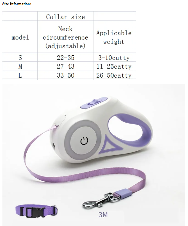 Retractable LED Dog Leash with Collar