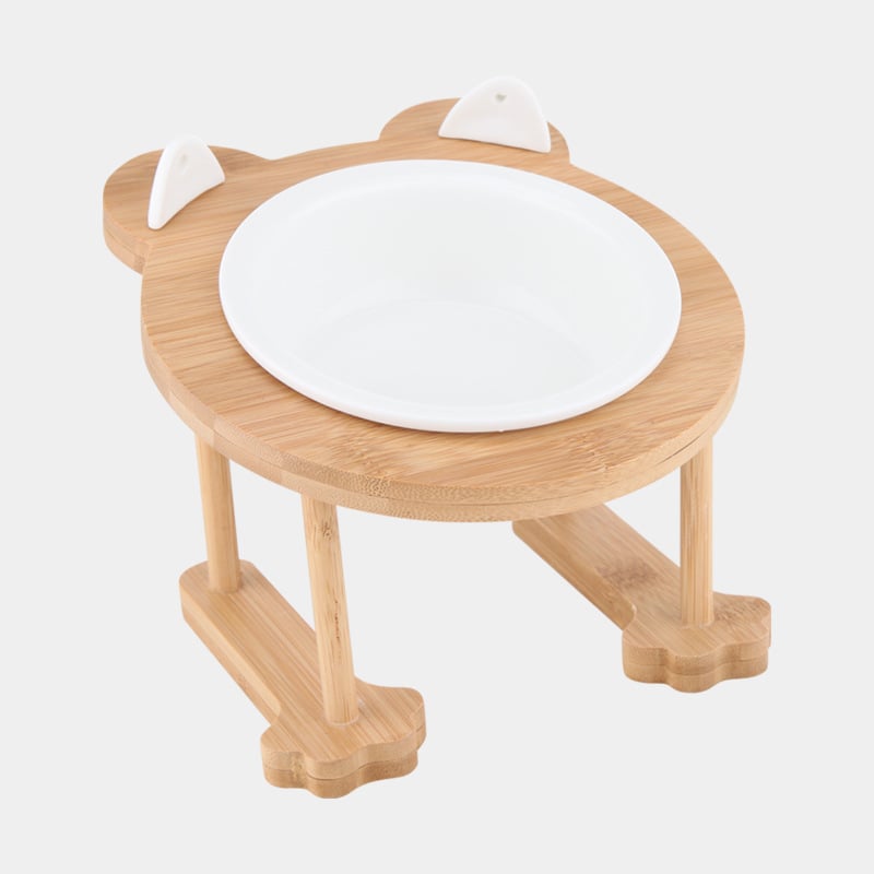 Ceramic Pet Food Bowl Set with Wooden Frame