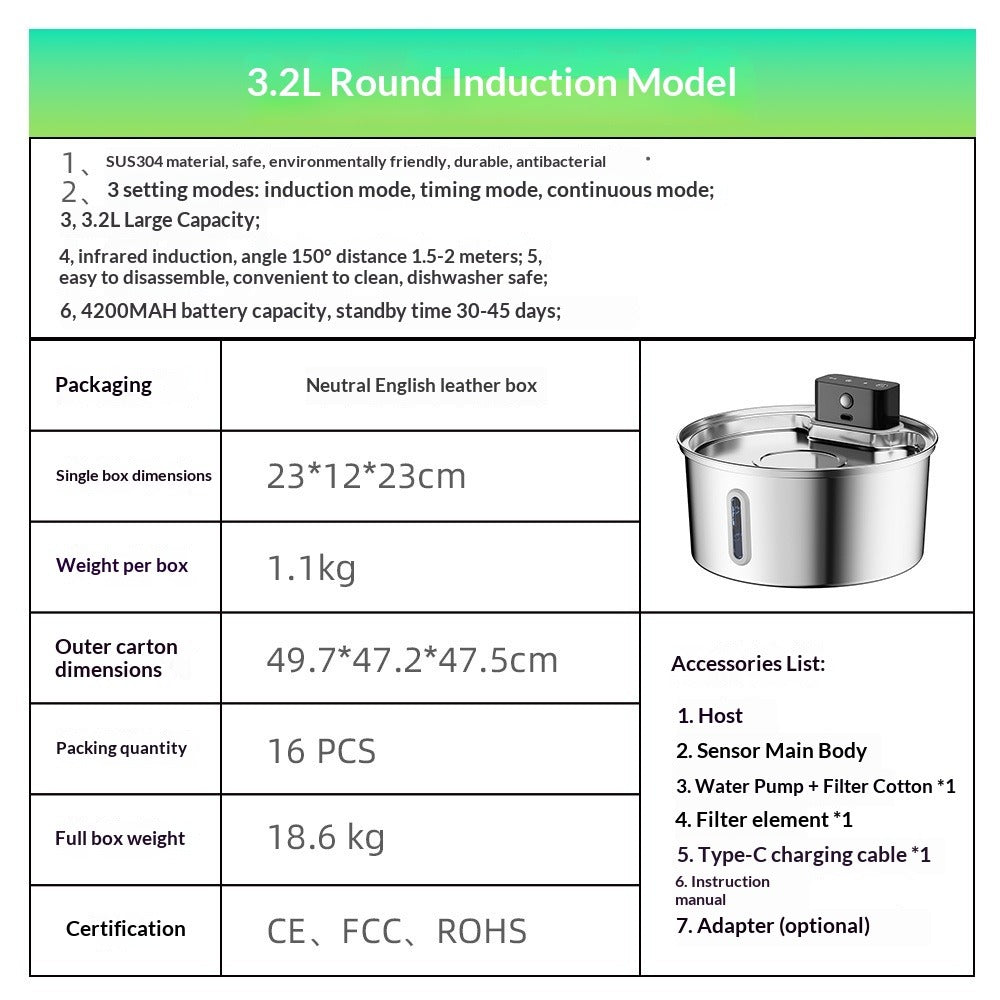 32L Stainless Steel Pet Water Fountain