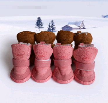 Dog Shoes for Pets, Fleece Snow Boots in Khaki & Pink