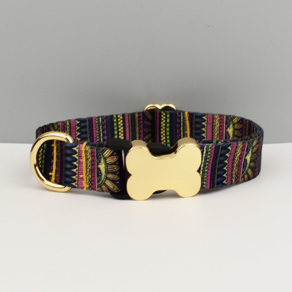 Ethnic Webbing Bone Buckle Pet Collar