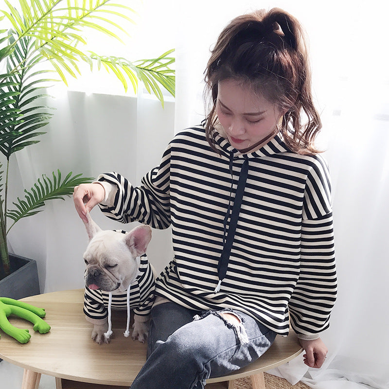 Hooded Striped T-Shirt for Dogs and Pet Parents