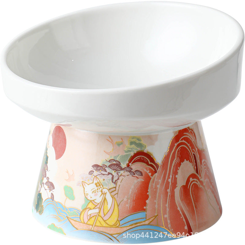 Ceramic Cat Bowl Set with Anti-Spill Design