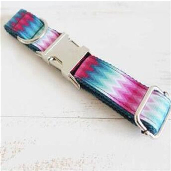 Patterned Dog Collar with Colorful Leash Set and Metal Buckle
