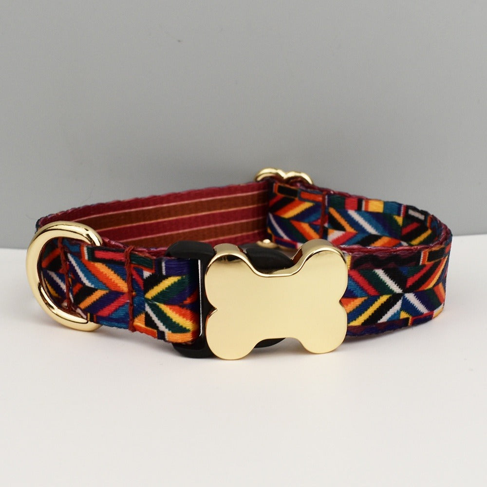 Ethnic Webbing Bone Buckle Pet Collar
