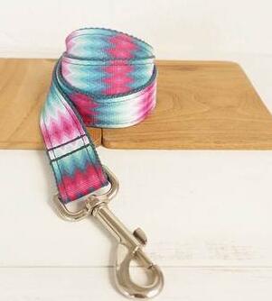 Patterned Dog Collar with Colorful Leash Set and Metal Buckle