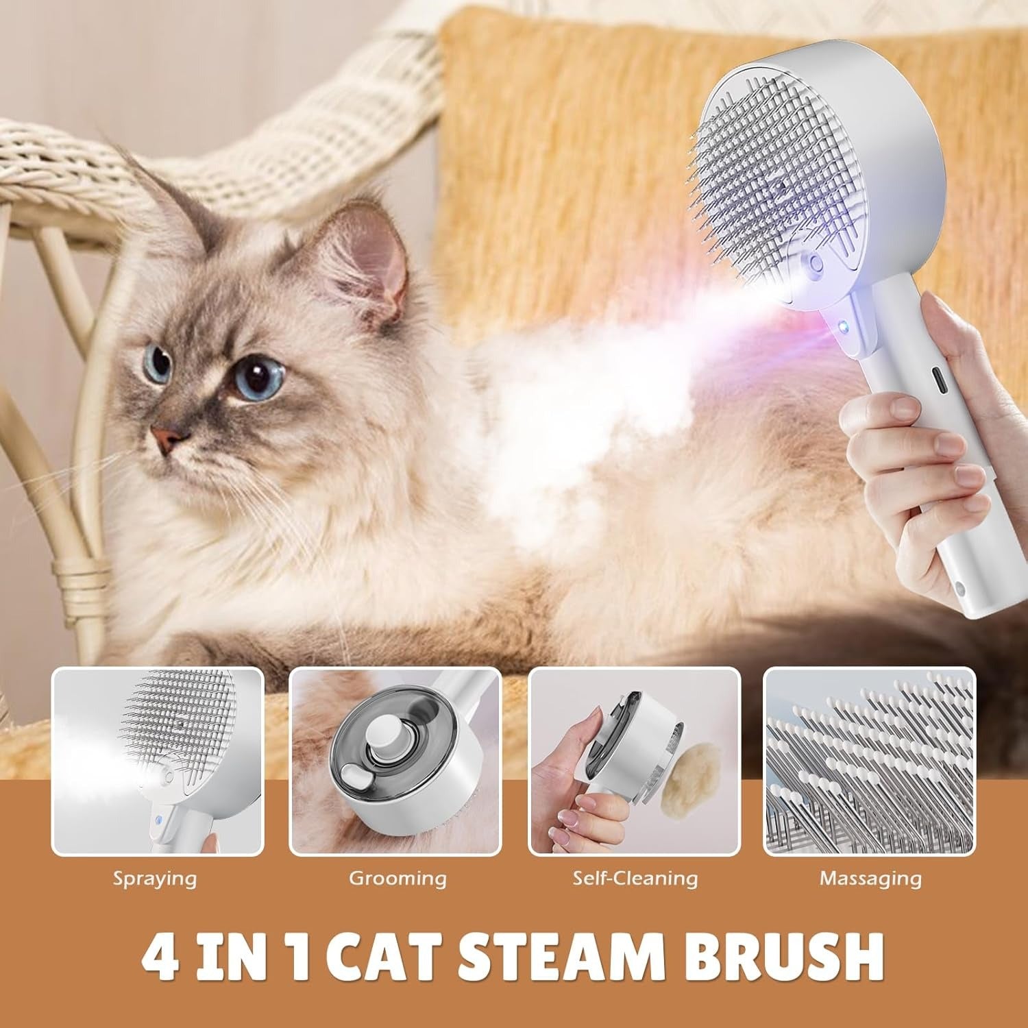 Cat Steam Grooming Brush with Spray