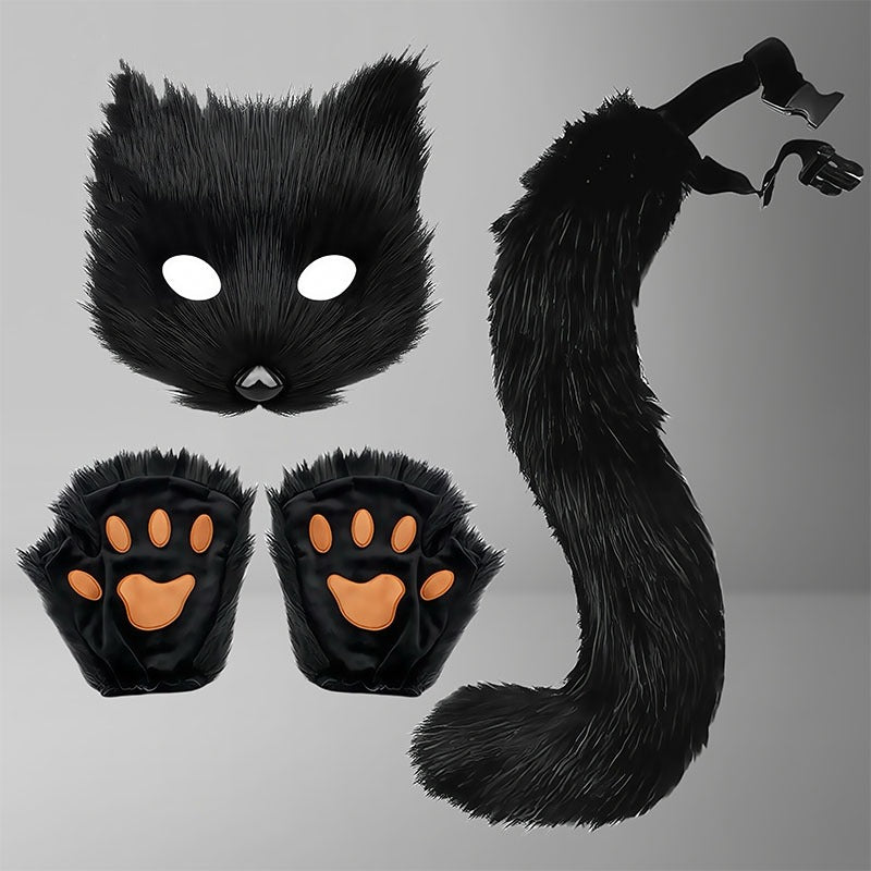 Cute Fox Mask Plush Cat's Paw Gloves Set