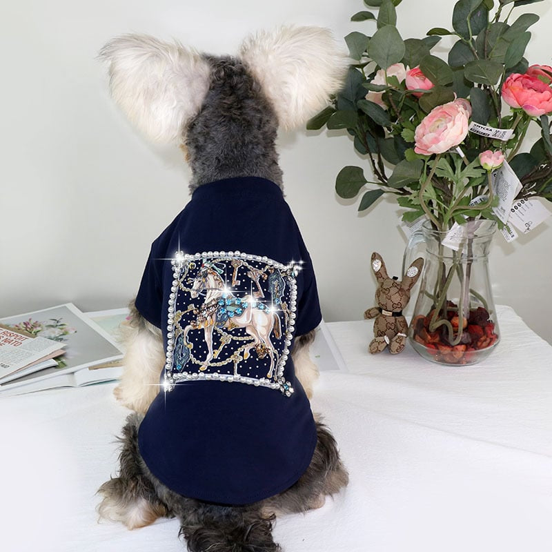 Schnauzer Summer Thin T-shirt with Diamond Accents