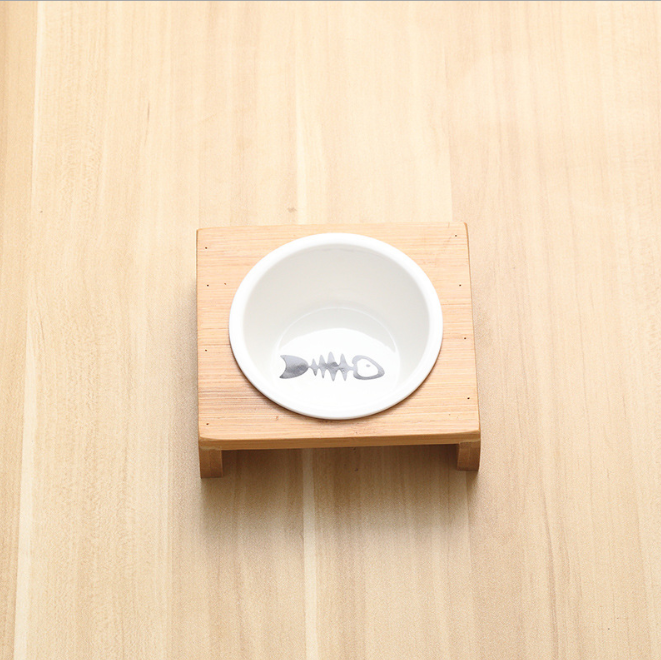 Double Bowl Cat Food Dish with Fish Bone Design